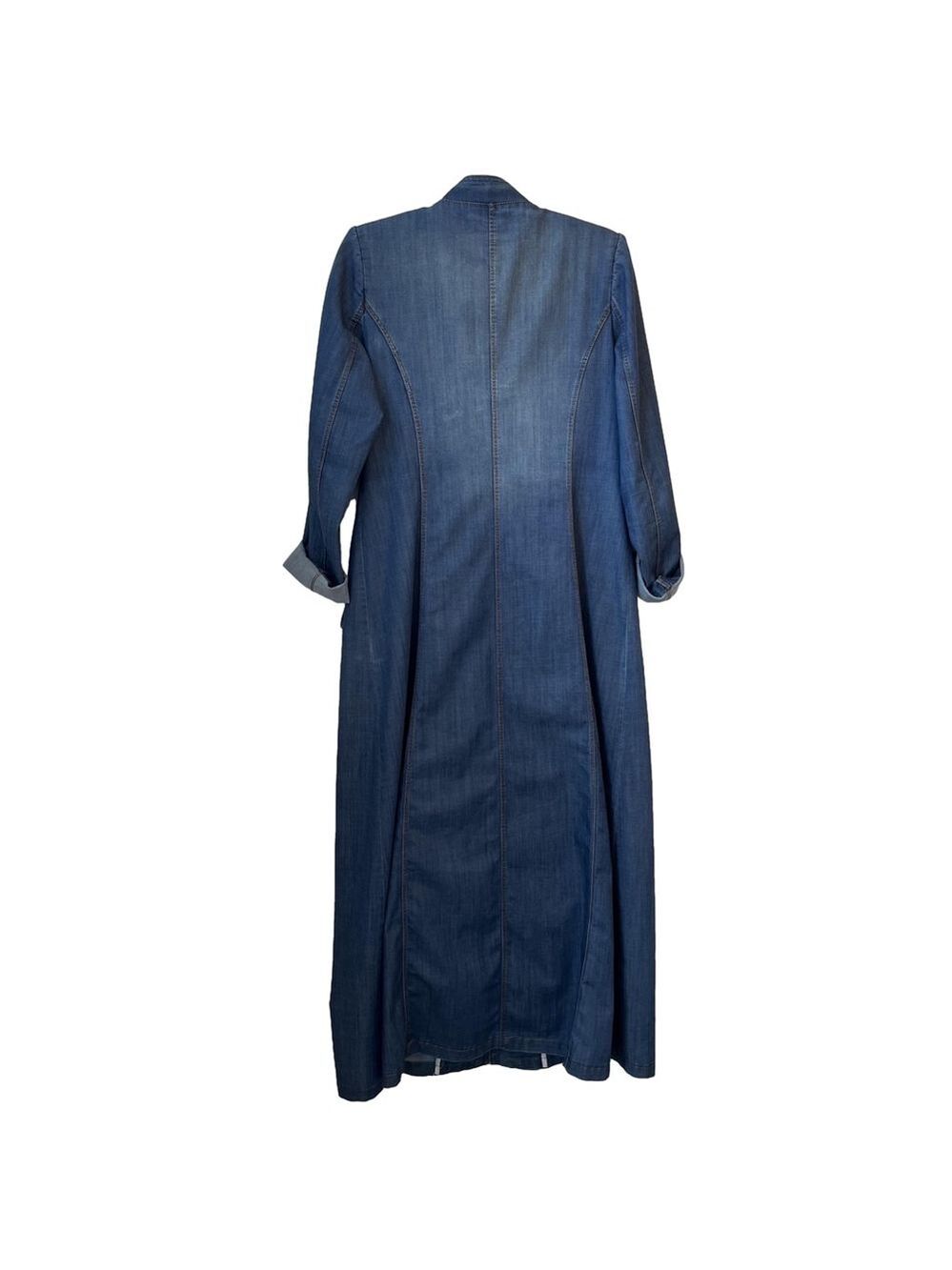Vintage 1970s Denim Maxi Shirt Dress Western Rodeo Ankle Length Sheath ~Size M/L - Picture 5 of 16